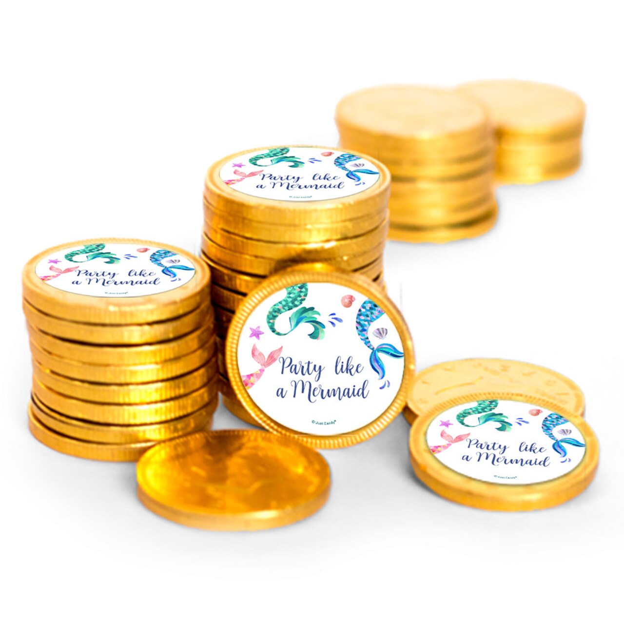 80 Pcs Mermaid Tails Kid's Birthday Candy Party Favors Chocolate Coins with Gold Foil
